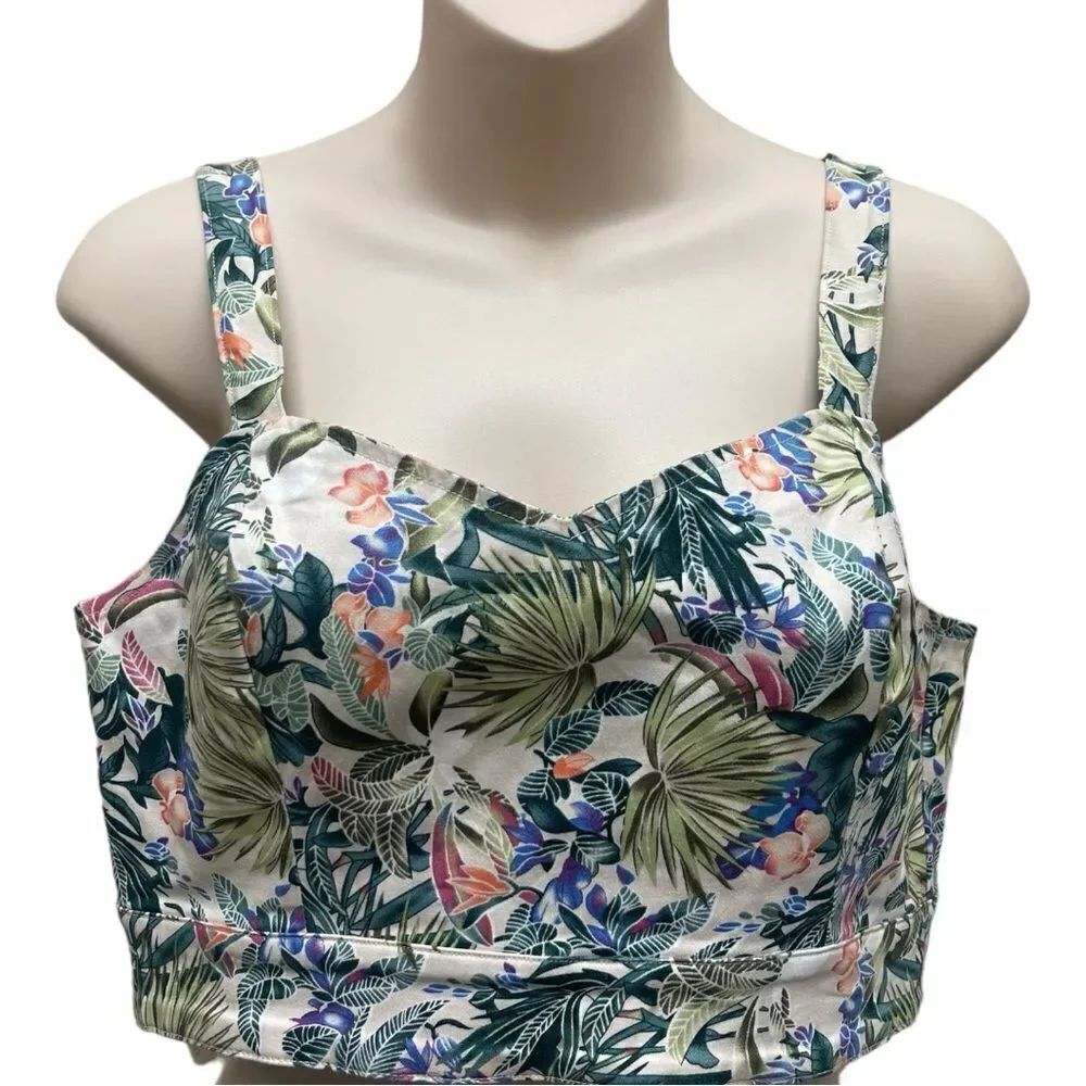 Fifty Street Floral Open Back Crop Top Size L Boho Bustier EUC